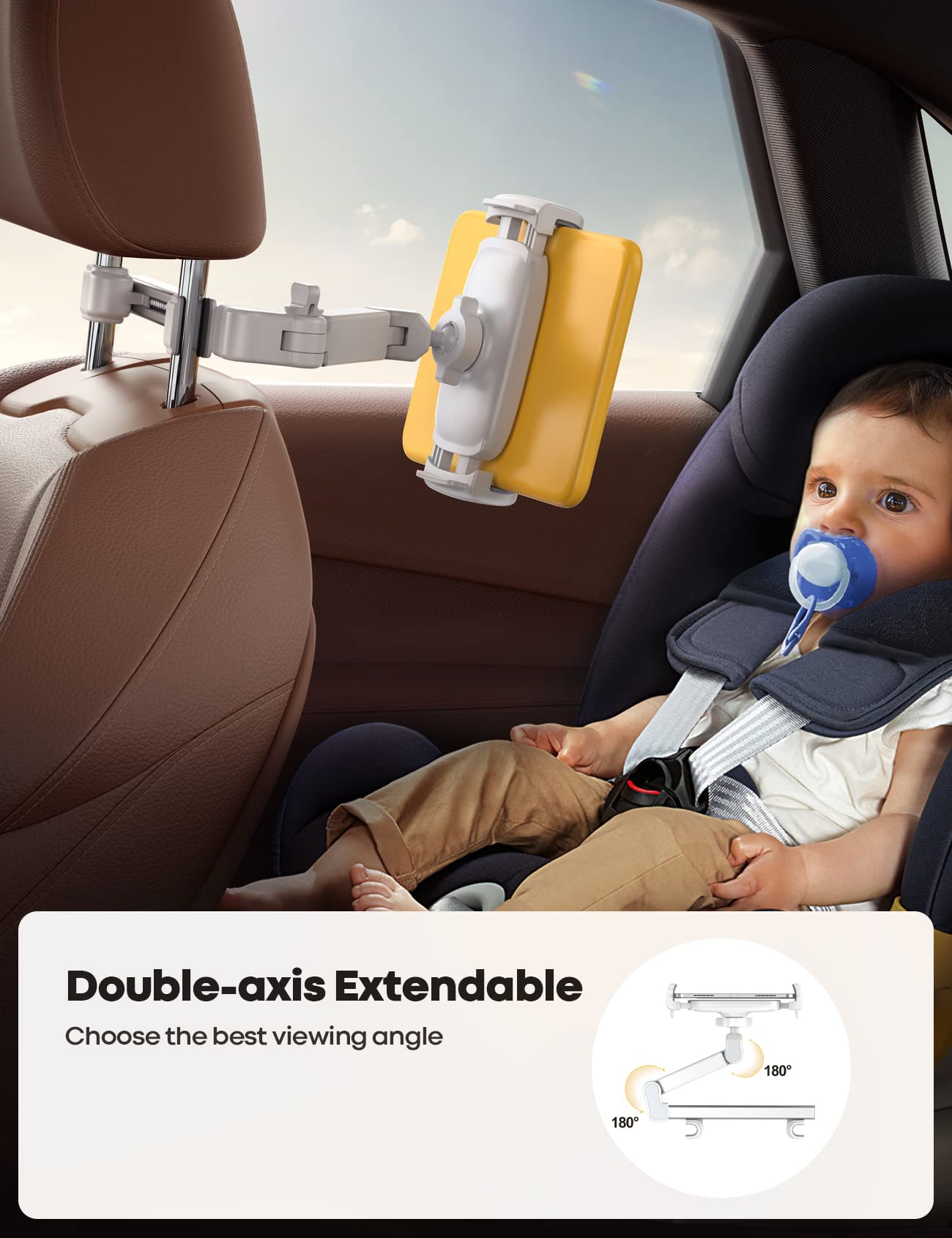 Lamicall Car Headrest Tablet Mount - [Aluminium Arm] 2025 Adjustable Car Tablet Holder, 360° Rotating Backseat Mount for Kids, for 2024 iPad Pro 13, Air 6, Mini, Tab, Phones, 4.7-13” Device - Black