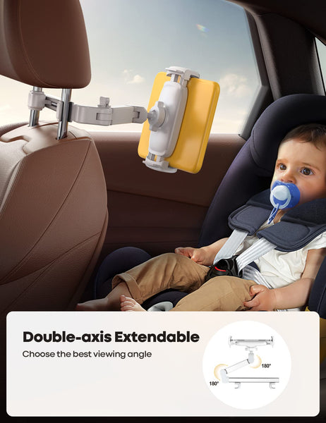 Lamicall Car Headrest Tablet Mount - [Aluminium Arm] 2025 Adjustable Car Tablet Holder, 360° Rotating Backseat Mount for Kids, for 2024 iPad Pro 13, Air 6, Mini, Tab, Phones, 4.7-13” Device - Black