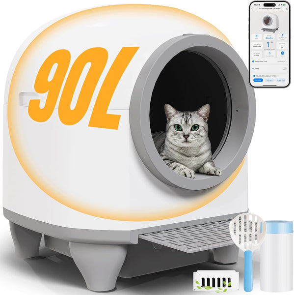 Devoko 90L Self cleaning cat litter tray,APP Control,9 safety sensors,Easy Clean litter robot,Extra Large litter boxes for Multiple Cats,Anti-pinch Smart Robot,Automatic cat litter tray for Multi-Cats