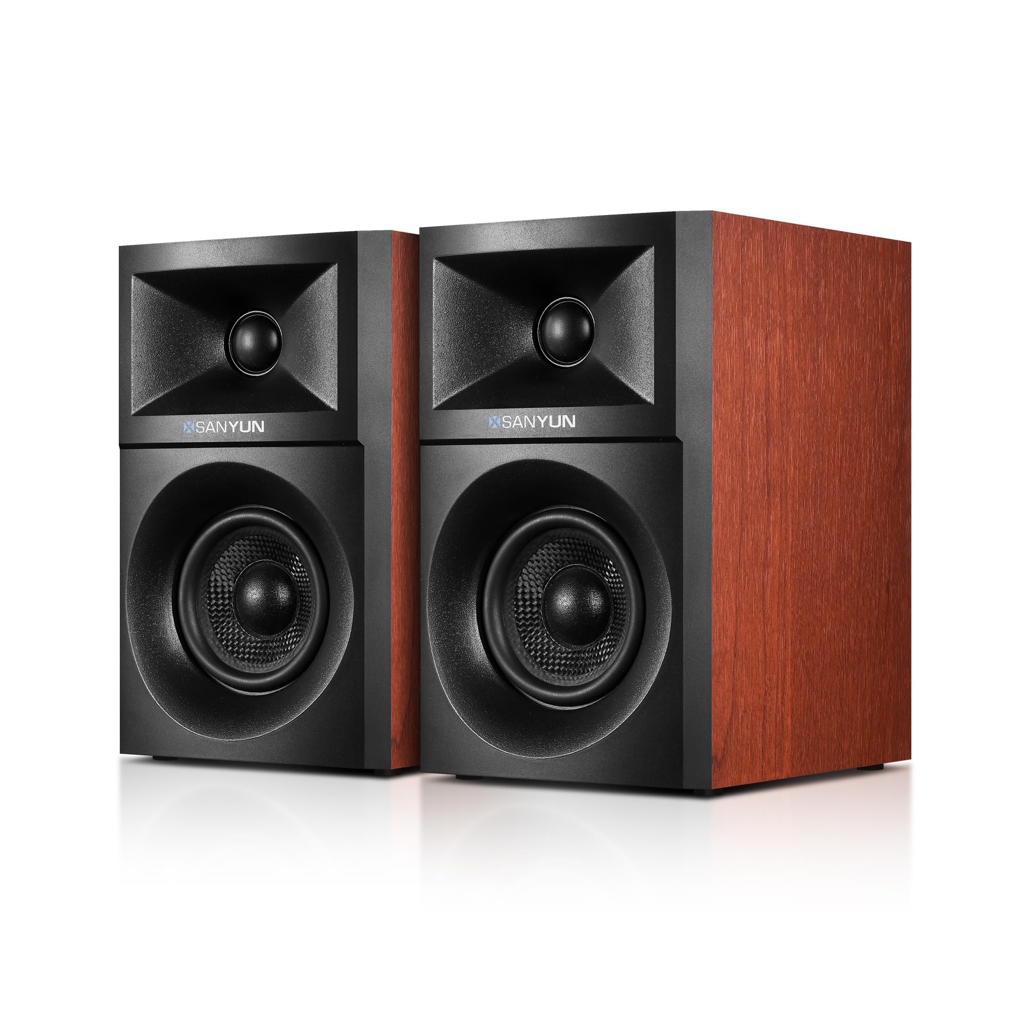 Sanyun SW203 4.0 Computer Speakers - 60W 4-Way DSP Control 3D Immersive Sound - 3" Carbon Fiber Woofer & 20mm Silk Dome Tweeter - 24bit DAC USB/Bluetooth 5.4/AUX - Studio-Grade Audio (Pair, Black)