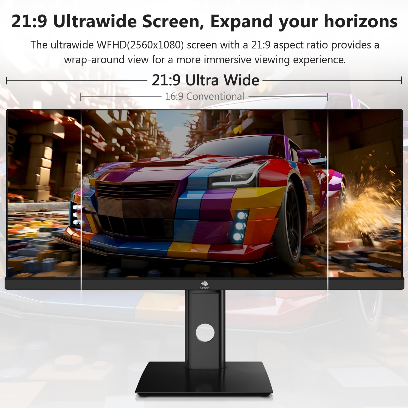 Z-Edge 34 Inch Curved Gaming Monitor Ultrawide 165Hz(DP) 100Hz(HDMI) 1ms MPRT 21:9 3440x1440 WQHD R1500 Curved Screen, Tilt/Swivel/Height Adjustable, FreeSync, HDMI, DisplayPort