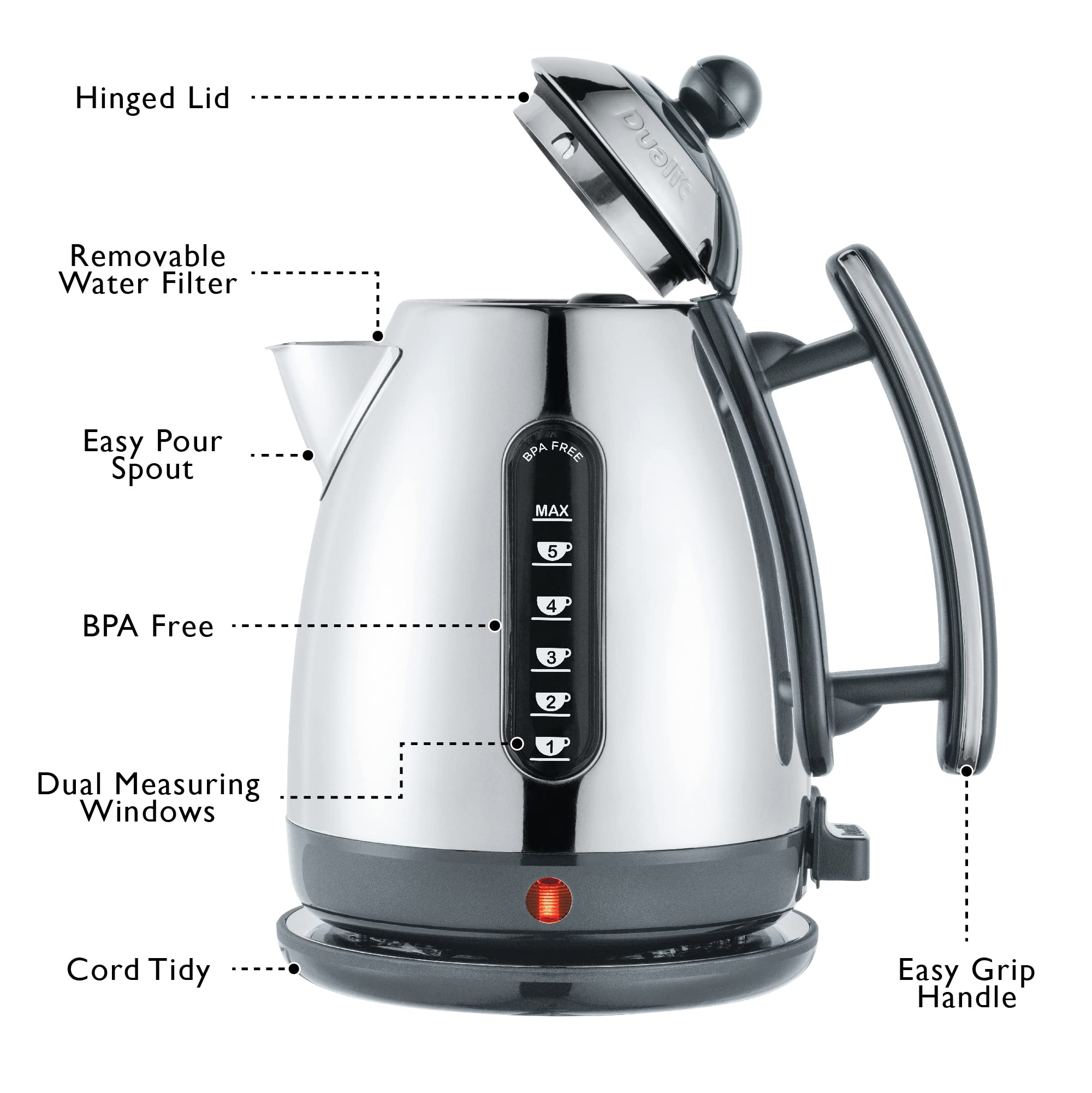 Dualit Lite Kettle - 1.5L Jug Kettle - Polished with Grey Trim, High Gloss Finish - Fast Boiling Kettle by Dualit - 72006