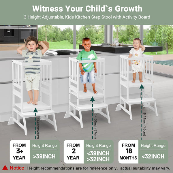 COSYLAND Height Adjustable Kids Kitchen Step Stool with Anti-tip Support Corners - Kids Standing Tower for Kitchen Counter, Bathroom, Nursery (Black)