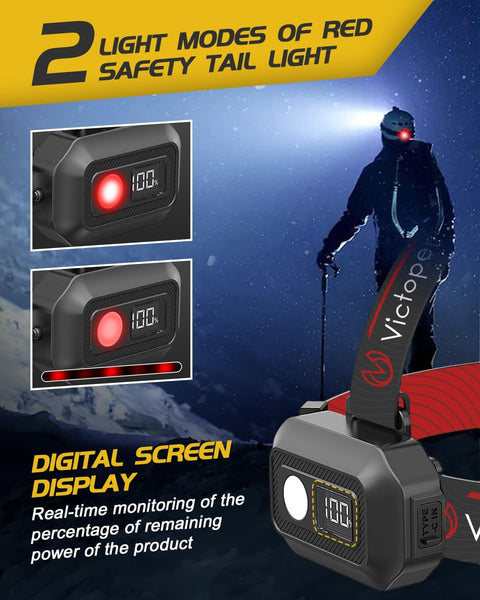 Victoper Head Torch Rechargeable v10000 Upgraded 22000 Lumen Torches LED Super Bright Headlight 10 LEDs Modes Hands-Free Flashlight for Camping Fishing Cycling Hiking Waterproof, Black