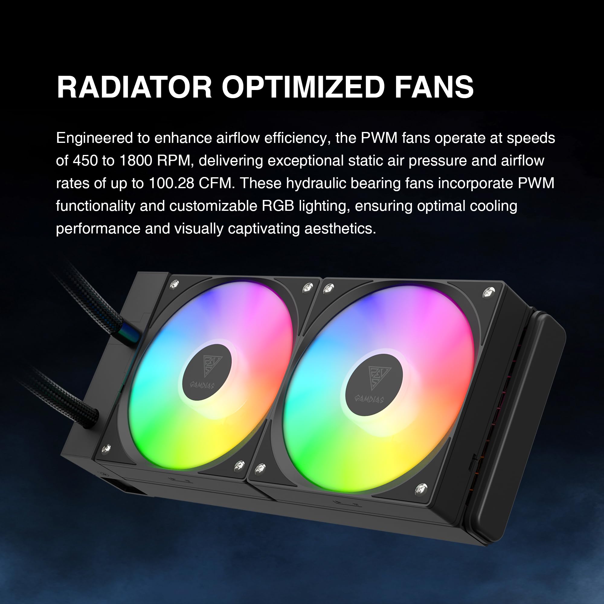 GAMDIAS CHIONE E4 240mm AIO Liquid CPU Cooler, Real-Time Digital Display Patented PWM Pump, 2 x 120mm Easy Cable Management Daisy Chained Fans w/ ARGB Sync, Intel LGA 1851/1700/1200；AMD AM5/AM4, Black