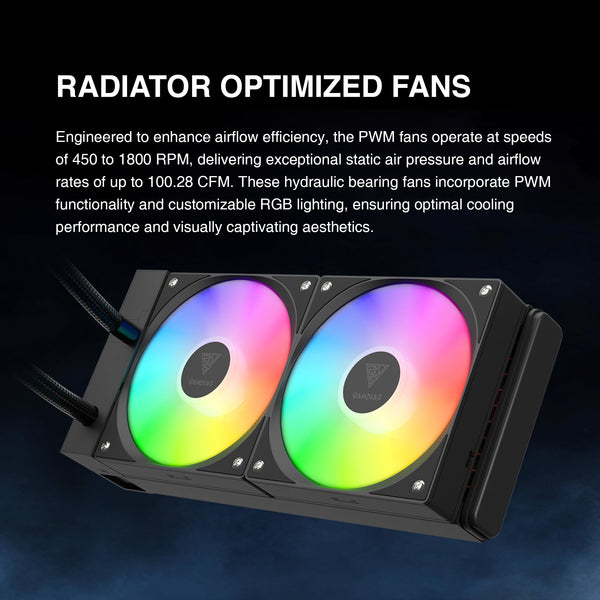 GAMDIAS CHIONE E4 240mm AIO Liquid CPU Cooler, Real-Time Digital Display Patented PWM Pump, 2 x 120mm Easy Cable Management Daisy Chained Fans w/ ARGB Sync, Intel LGA 1851/1700/1200；AMD AM5/AM4, Black