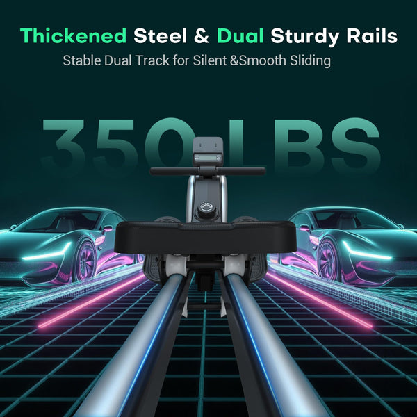 Rowing Machine for Home Gym, EvoSpark Magnetic Rowing Machines 350 LB Weight Capacity - Foldable Rower for Home Use with App Supported, Upgrade to Double Slide Rail