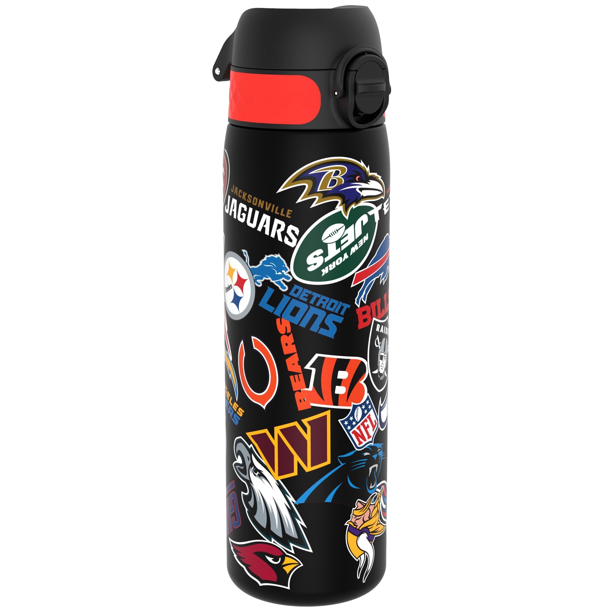 Ion8 NFL Jaguars Lightweight Steel Water Bottle, 600 ml/20 oz, Non-Insulated, Leak Proof, Easy to Open, Secure Lock, Dishwasher Safe, Flip Cover, Fits Cup Holders, Metal Water Bottle