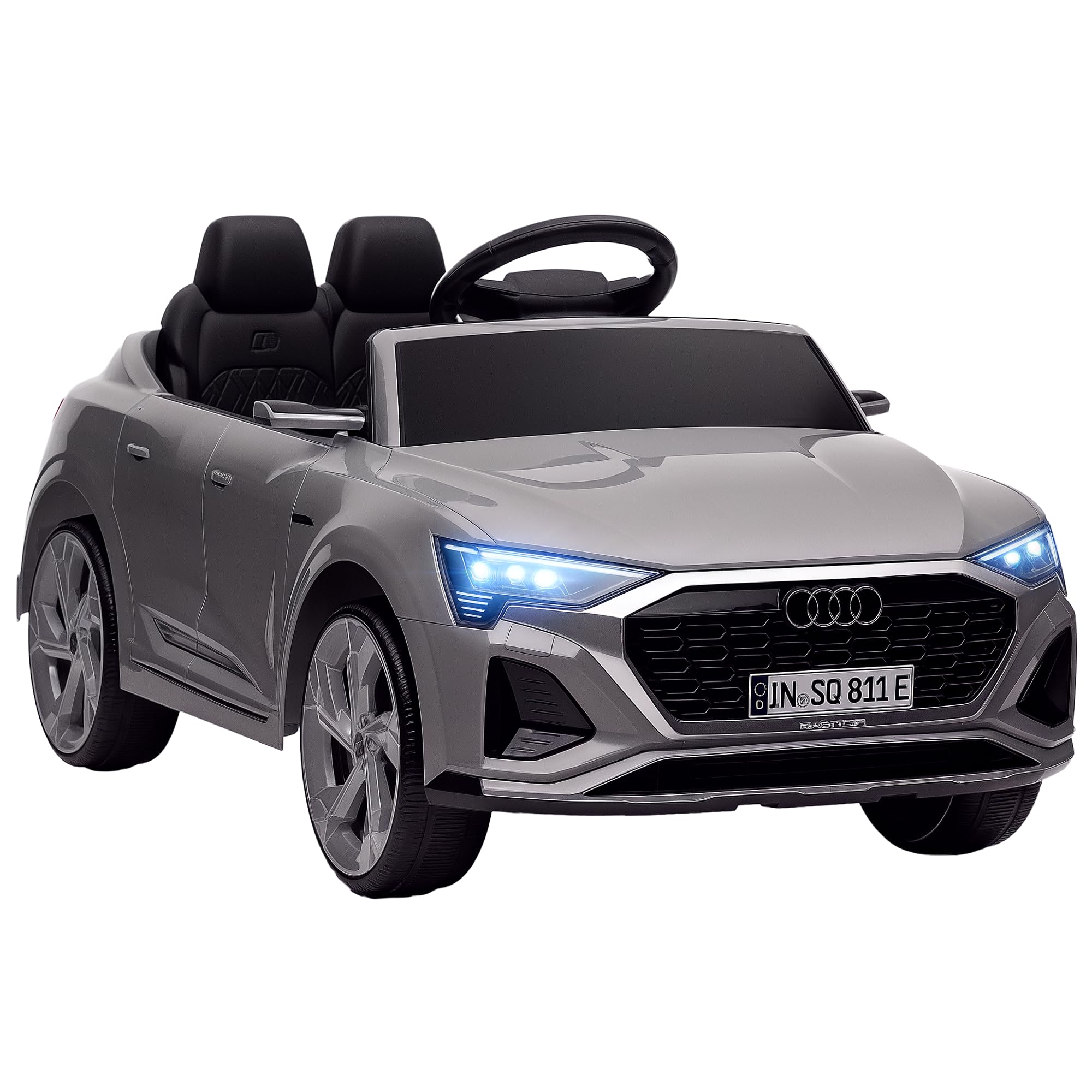 AIYAPLAY Audi Q8 E-tron Licensed Electric Car for Kids, 12V Electric Ride on Sportback Design with Remote Control, 4 Suspension Wheels, LED Headlamps, Music, Horn, for Ages 3-4 - Grey