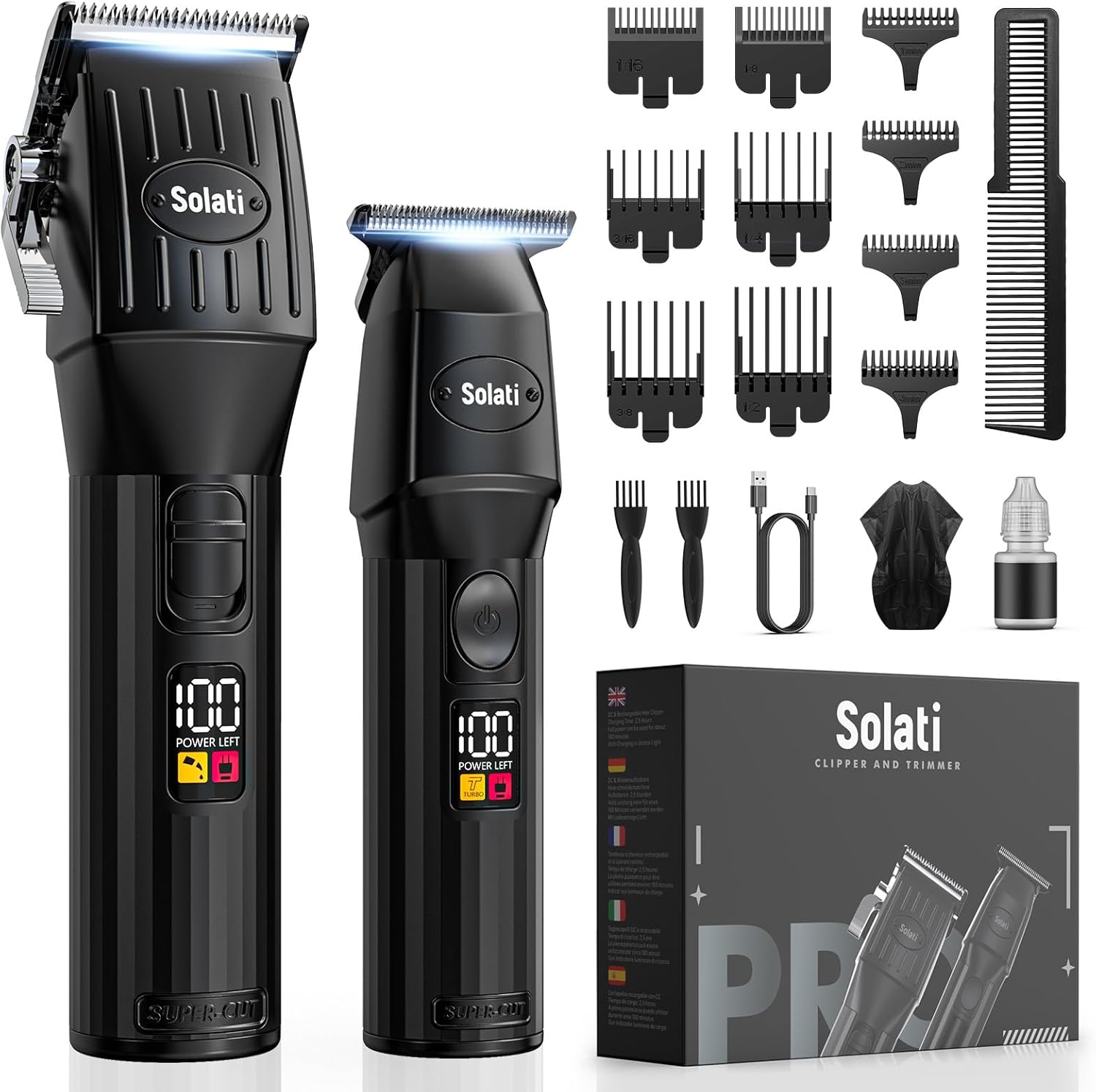 Professional Hair Clippers and Beard Trimmer for Men, Cordless Hair Trimmer Barber Clippers Hair Cutting Kit Rechargeable T-Blade Shaver Haircut Grooming Set with 10 Guide Combs Gifts for Men