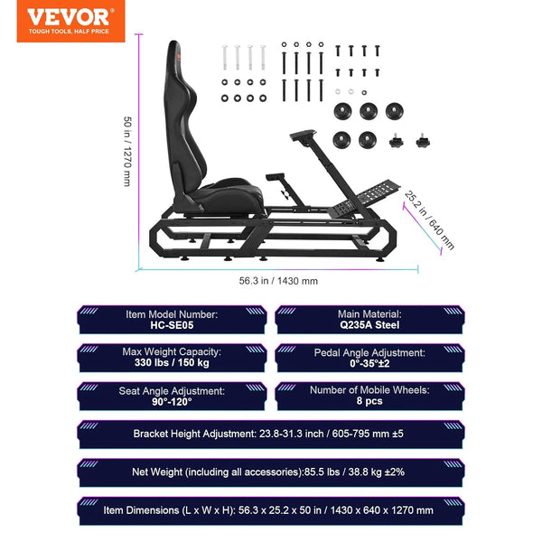 VEVOR Racing Wheel Stand For Logitech G923/G920/G29, Heavy Duty Steel Driving Simulator Cockpit-Thrustmaster T248P, Steering Wheel Bracket Height & Foot Pedal Angle Adjustable,Max Load 330 LBS Compact