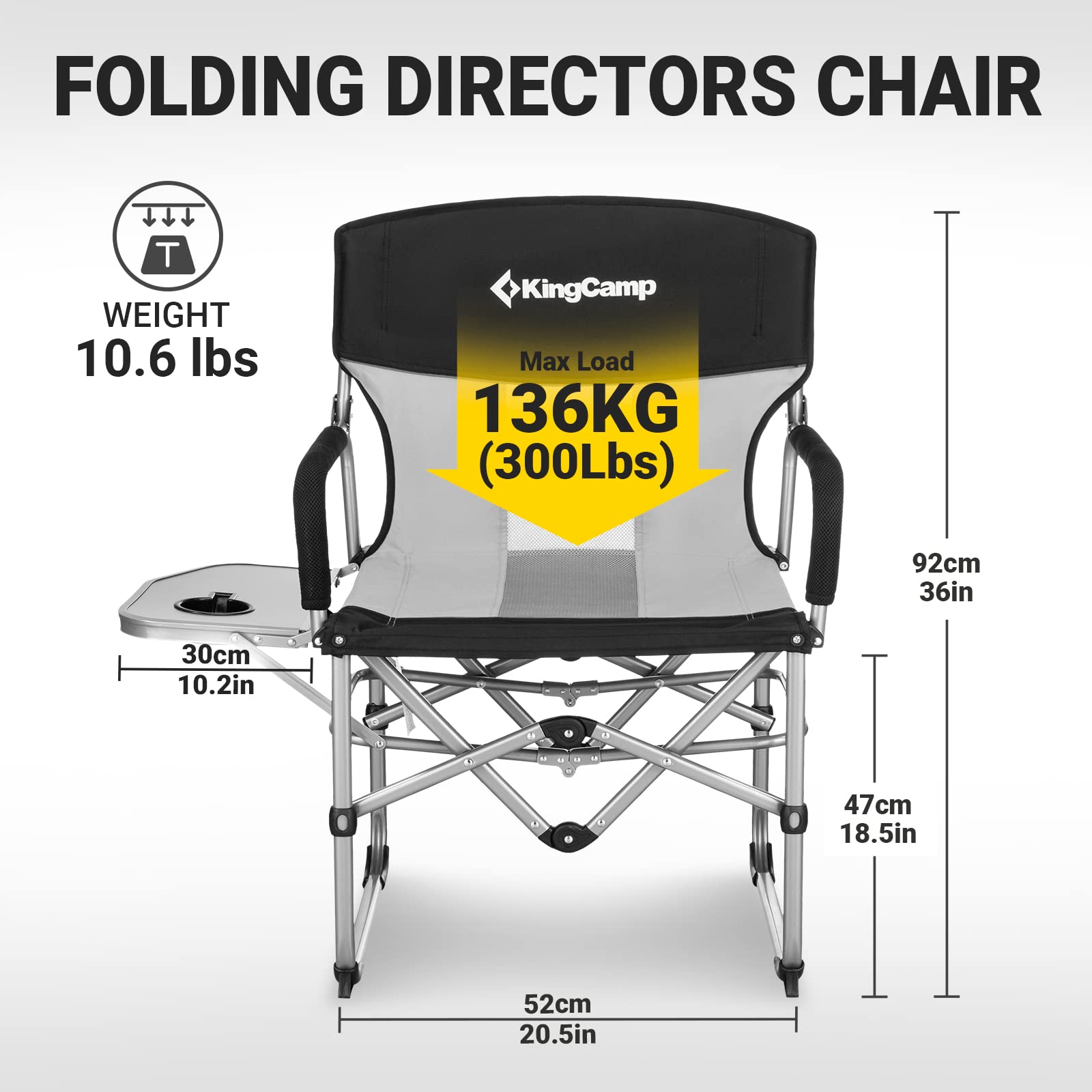 KingCamp Folding Camping Chairs for Adluts Heavy Duty Directors Chair with Cooler Bag and Side Table Support up to 150KG