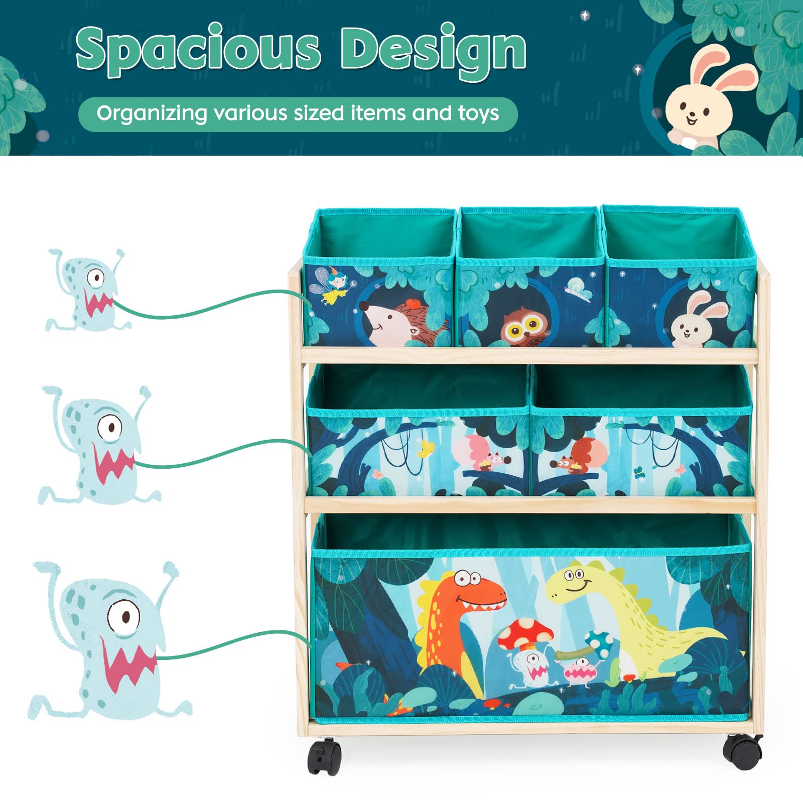 HOMCENT Kids Toy Storage Organizer with Wheels, Utility Rolling Cart with Large Storage Capacity for Bedroom, Toy Room, Playroom - Hold Toys, Books,