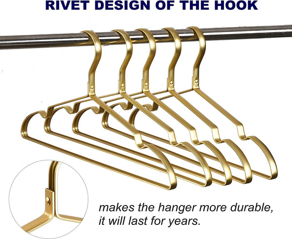Amber Home 42cm Premium Matte Gold Aluminum Coat Hangers 20pcs, Extra Smooth & Durable Metal Clothes Hanger, Light & Sturdy Metal Rack for Suit Jacket