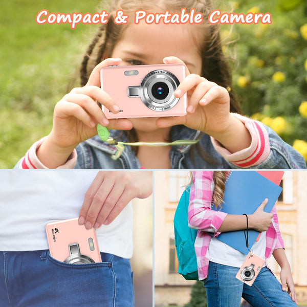 Digital Camera 1080P FHD 44MP with 2.4" LCD Screen,16X Digital Zoom, Compact Portable Vlogging Camera with 32gb SD Card for Kids Teen Students Beginner (Silver)