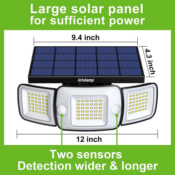 intelamp Solar Security Light Outdoor Motion Sensor 6000mAh Battery 270° 3 Modes Wall Lights Solar Flood Lights with Sensor Lights Garden for Gifts Front Door Garden Fence