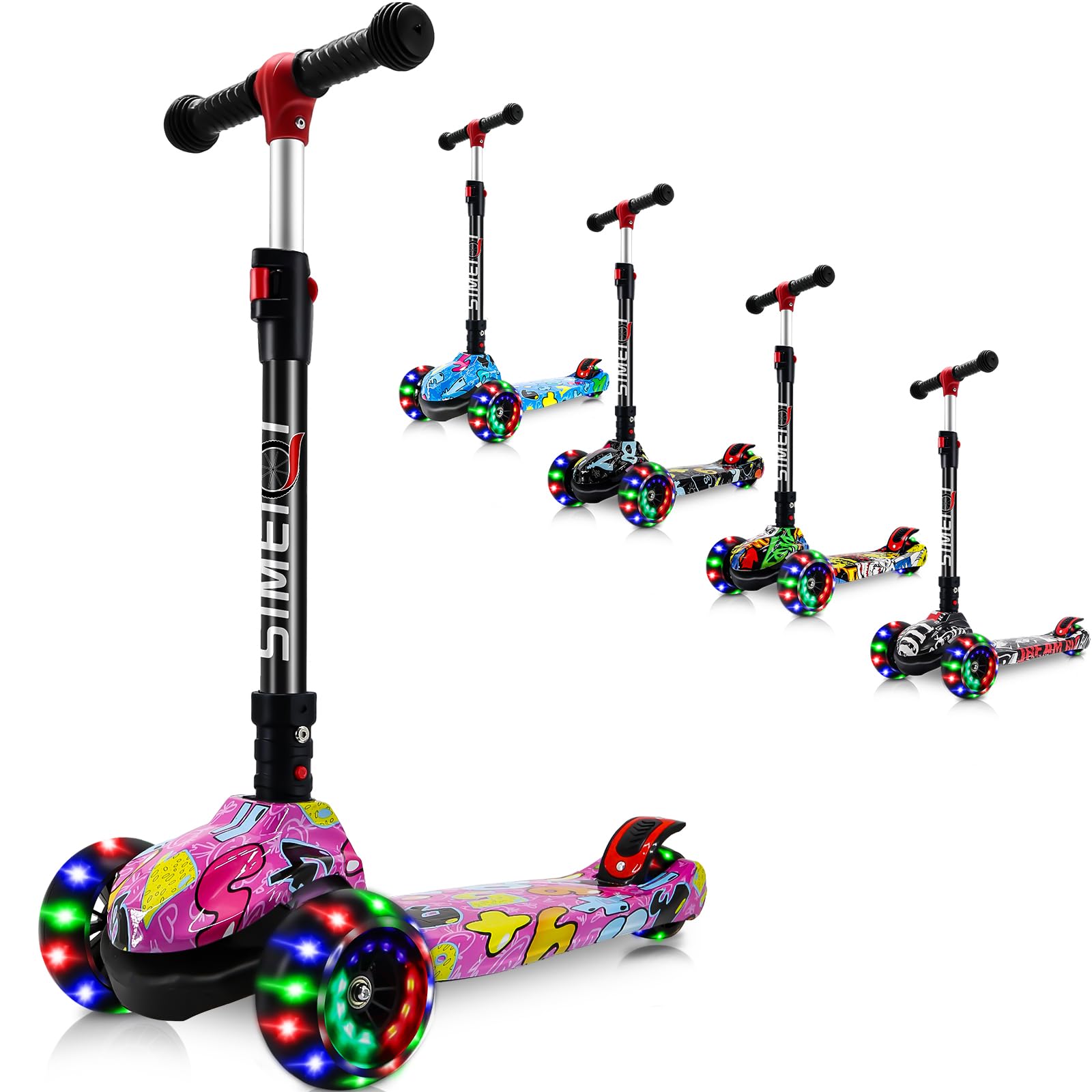 3 Wheels Kids Scooter for Boys Girls Ages 3-8 Years Old Boys Girls with Adjustable Height Flashing LED Lights Folding Kick Scooter