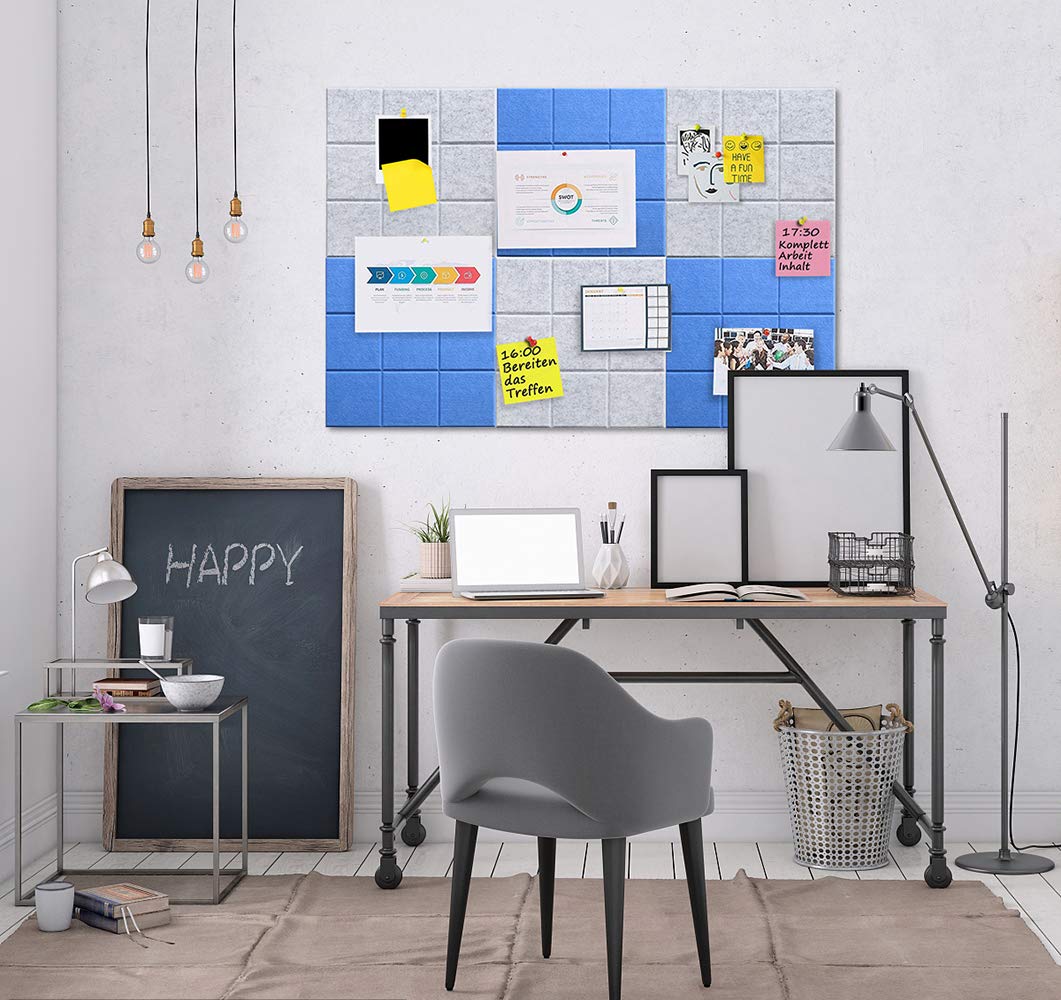 Uoisaiko Large 30x30cm Felt Board Tiles with 30 Pins, Pack of 6 Bulletin Board Notice Boards for Home Office Kitchen, Self Adhesive Pin Board Wall Tiles for Photos Memos