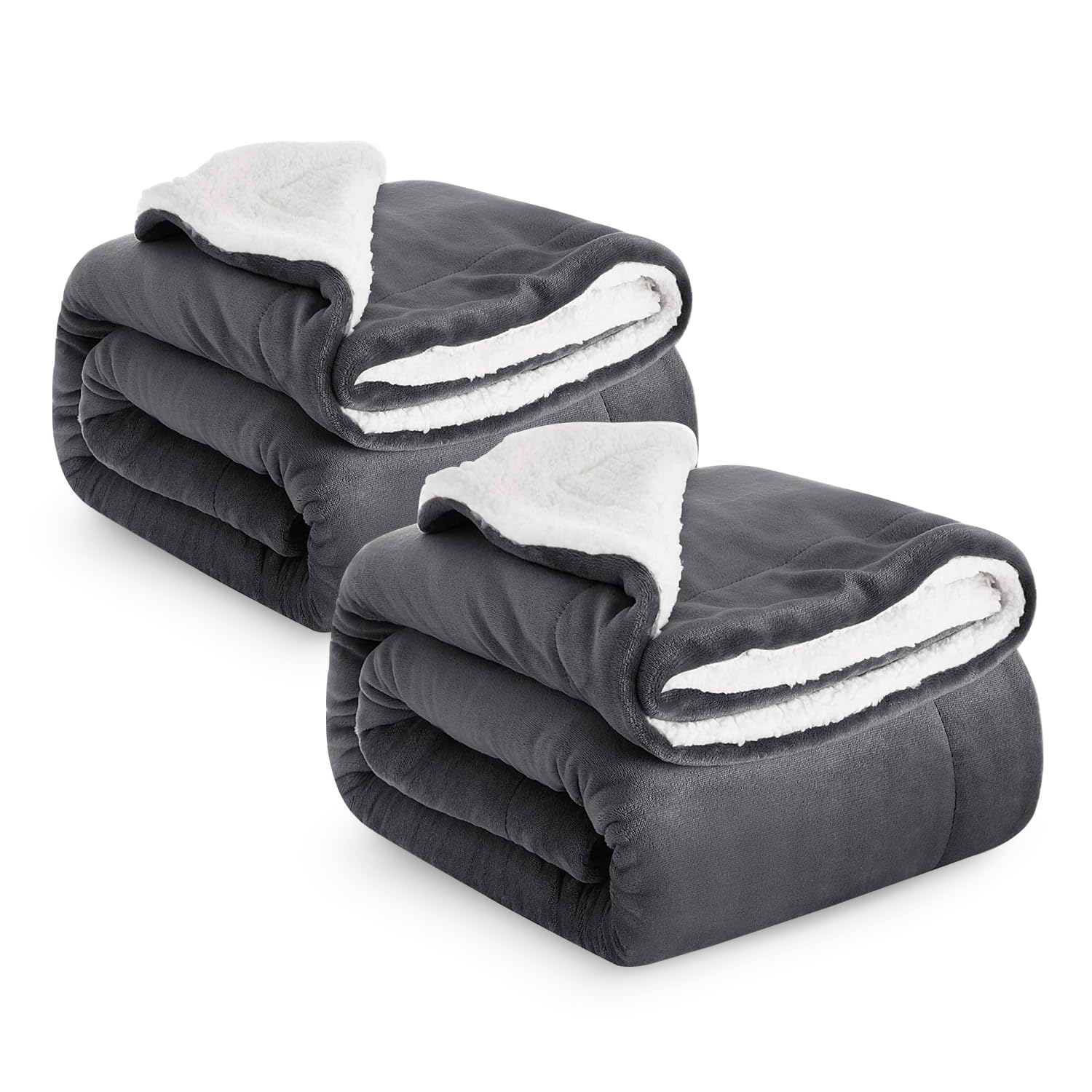 Imperial Rooms Sherpa Fleece Blanket Bed Throws Blankets For Sofas Soft Fluffy Thick Blanket Reversible Microfiber Throw (Silver, Single (130 x 150 Cm))