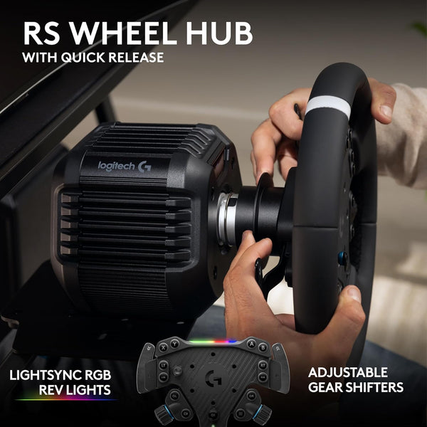 Logitech G RS50 System with RS Pedals: 4 PCS Sim Racing Setup - RS50 Wheel base 8 Nm Direct Drive, RS Wheel Hub, RS Round Wheel - 11-inch steering wheel & RS Pedals - For PS5/PS4/PC