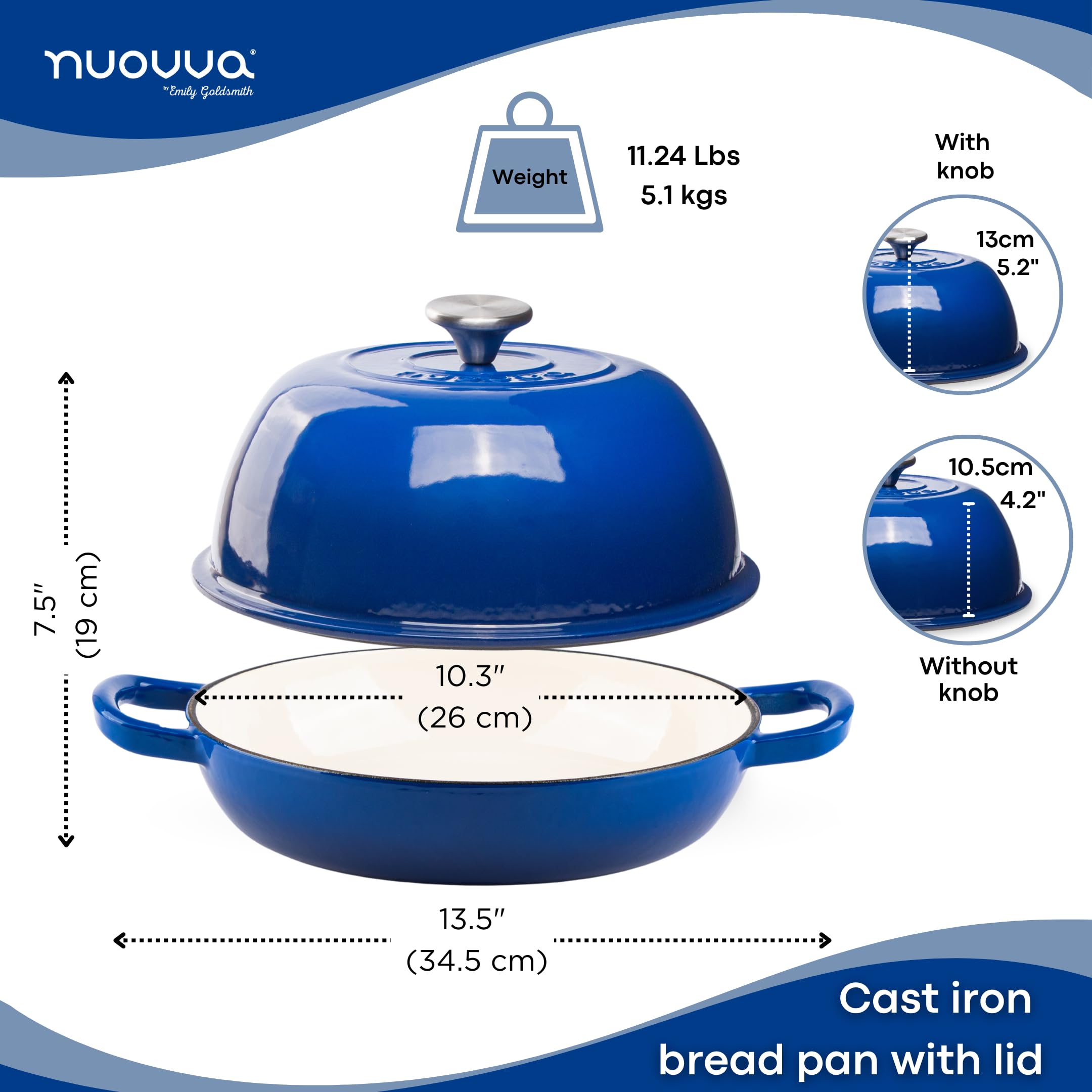 Enamelled Cast Iron Dutch Oven Pot  Dutch Oven For Sourdough Bread Baking  Cast Iron Bread Pot  Dark Blue, 6 Quarts, 22cm  by Nuovva