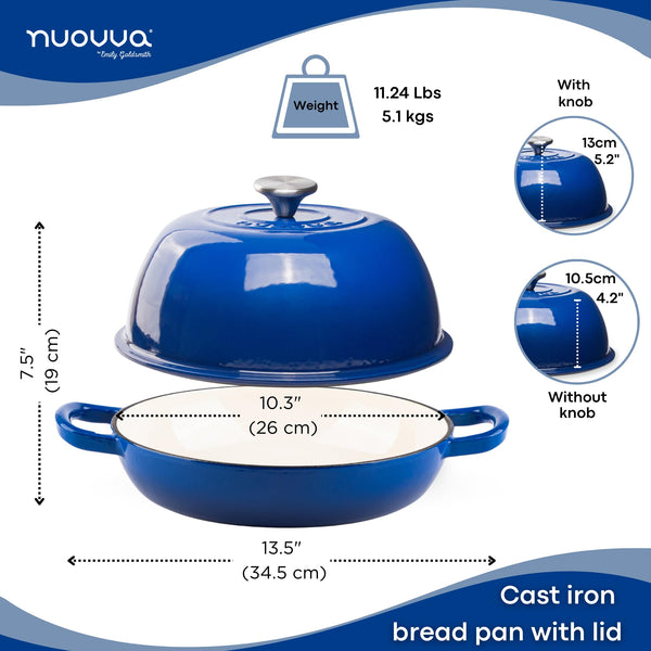 Enamelled Cast Iron Dutch Oven Pot  Dutch Oven For Sourdough Bread Baking  Cast Iron Bread Pot  Dark Blue, 6 Quarts, 22cm  by Nuovva
