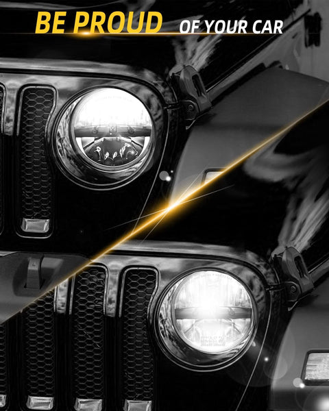 CO LIGHT 7 Inch LED Headlight Round Half Halo Angel Eyes DRL Amber Turn Signal Lights DOT and E-Mark Approved, H6024 LED Headlights with H4 H13 Adapter Compatible for Wrangler JK TJ LJ CJ, 2PCS