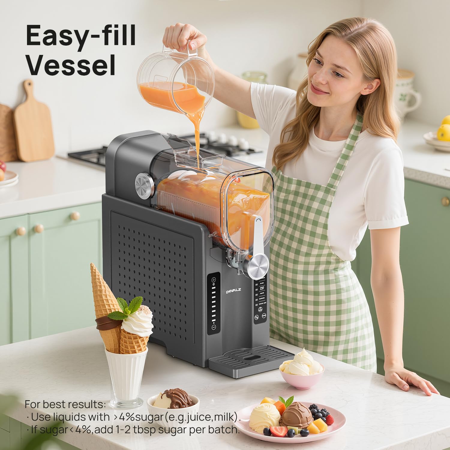 CHIVALZ Slush Machine, Frozen Drink Machine, No Ice Needed, 12H Pre-Scheduling, LED Display, Self-Cleaning, Makes Slushies, Milkshakes, Frappés & Cocktail, AD03, Black, 6 Preset Programs +1 Pack