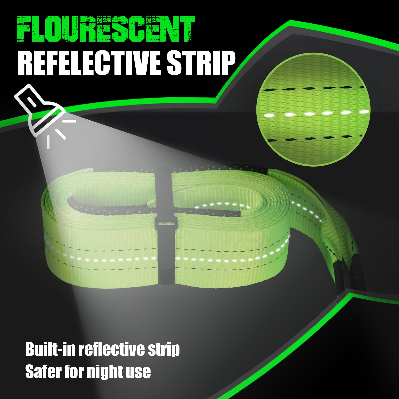 MAIKEHIGH Tow Rope 15 Ton (33,700 Lbs), 6M x 7.6cm Off-Road Recovery Towing Strap with 2 Gloves for Car, Truck, SUV, Emergency (Black)