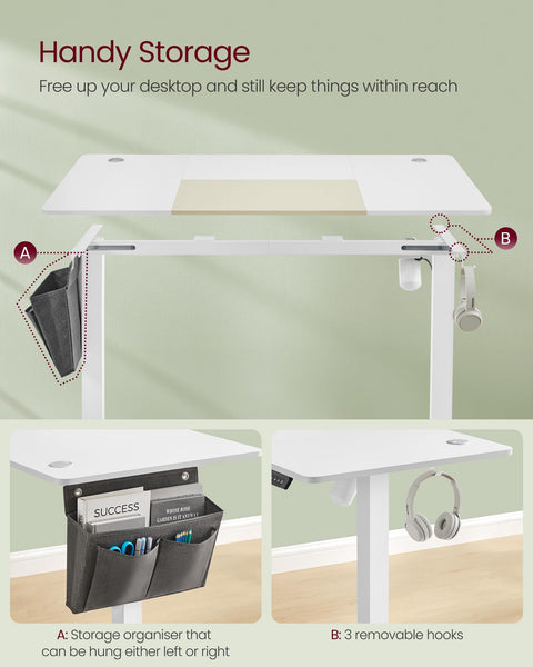 VASAGLE Electric Standing Desk, Height Adjustable Desk, 60 x 140 x (72-120) cm, 4 Memory Heights, Storage Pocket, for Home Office, Study, Rustic Brown and Ink Black LSD134K02