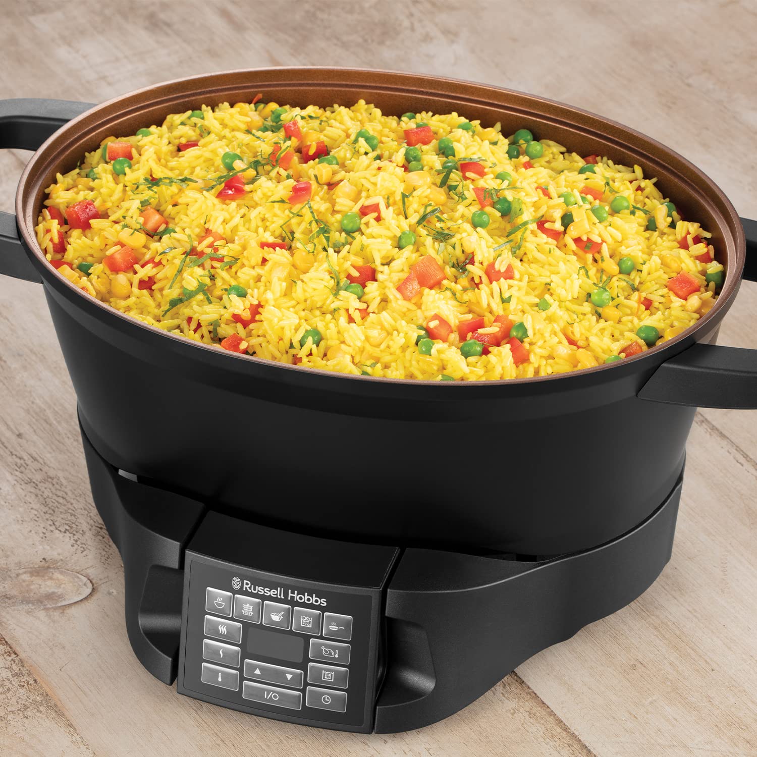 Russell Hobbs Good-to-Go 6.5L Electric Multicooker - 8 Digital functions inc Sear, Slow Cook, Steam, Boil, Keep warm & Roast, Cast aluminium housing, Glass lid, Dishwasher safe parts, 750W, 28270