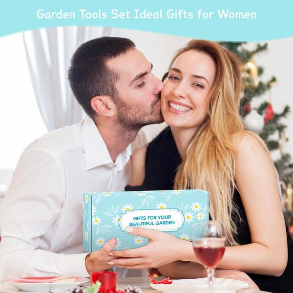 Garden Tools Gardening Gifts for Women, Trowel, Fork, Scissor, Candles and Hand Cream, Gardening Gifts for Women, Ladies Hamper with Daisy Print, Birthday Gifts for Women