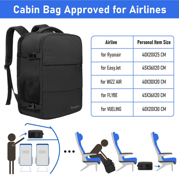 Taygeer Easyjet Cabin Bag 45x36x20 Underseat, Travel Backpack Women, Carry On Backpacks for Airplane, Luggage Rucksack for Plane, Hand Luggage Bag, Laptop Rucksack with Separate Shoe Pouch, Pink