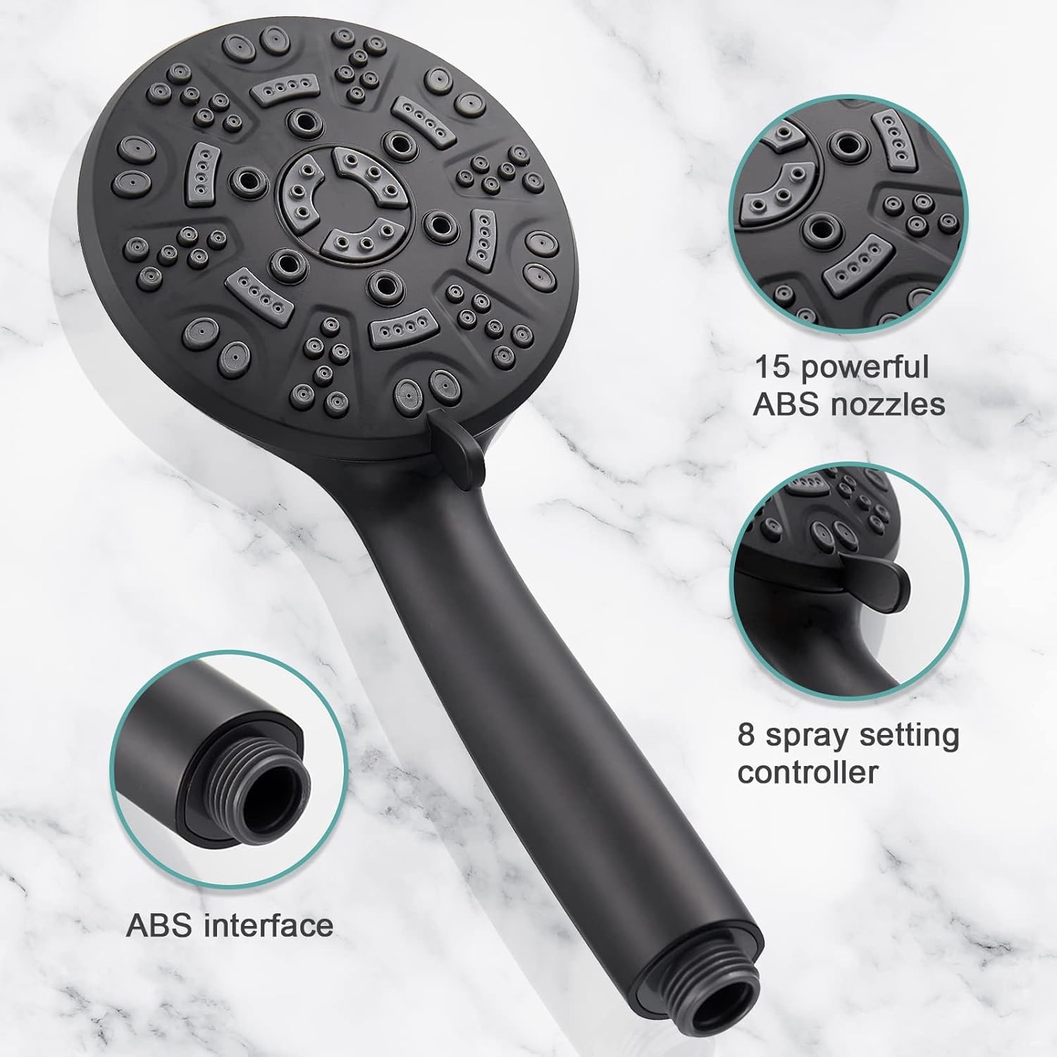 Cobbe High Pressure Shower Head with 8 Spray Modes, Powerful Water Saving Shower Head Set, Large Universal Flow Rain Showerhead for Low Water Pressure - Black