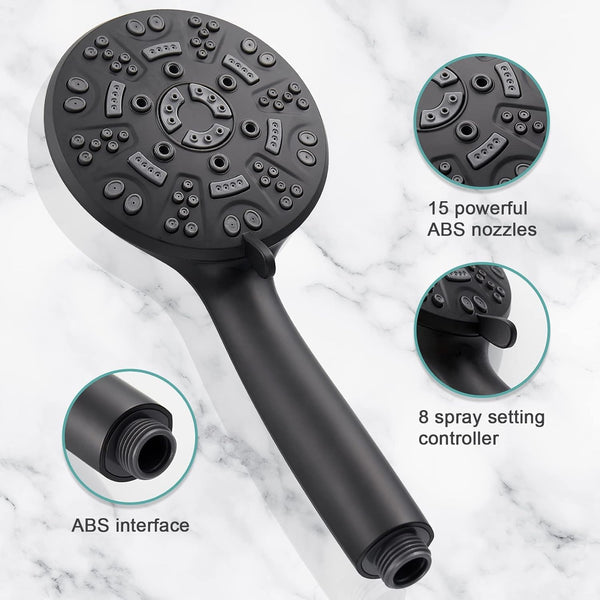 Cobbe High Pressure Shower Head with 8 Spray Modes, Powerful Water Saving Shower Head Set, Large Universal Flow Rain Showerhead for Low Water Pressure - Black