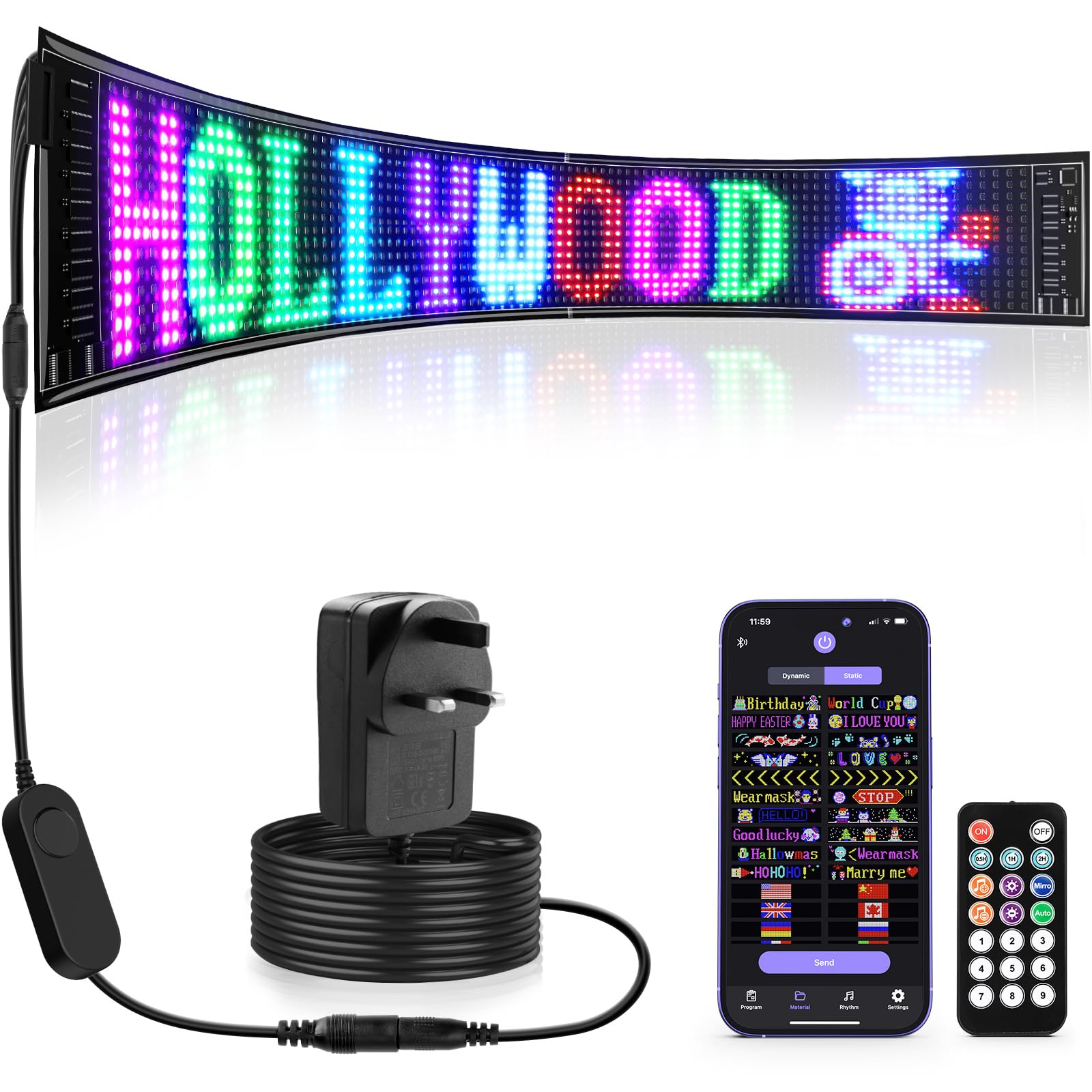 Qnoavve Bluetooth App Control LED Sign, 14.6"x3.6" Devil Eyes Car Lights, Flexible USB 5V LED Car Sign, Programmable Customizable Display Panel, Scrolling Message Board for Store Bar Hotel Party