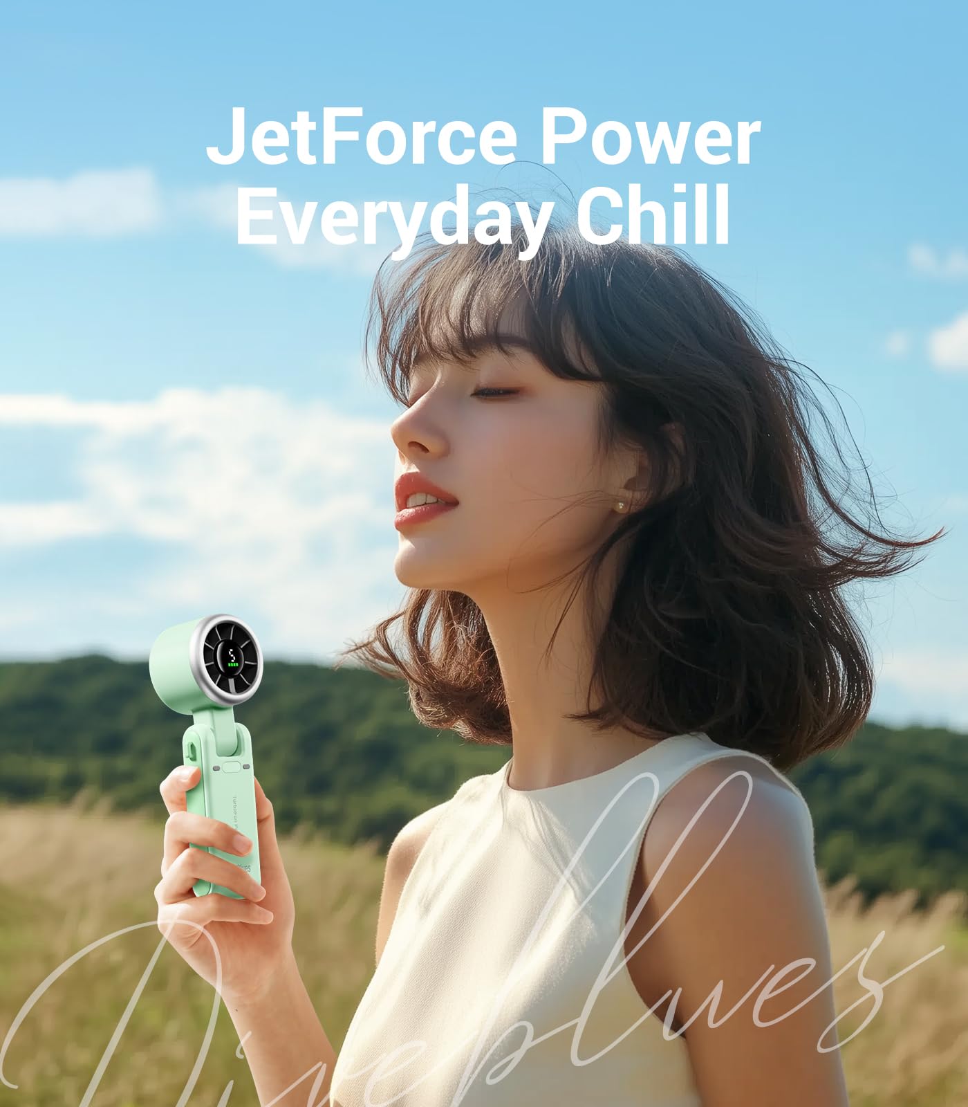 Diveblues Portable Handheld Fan, High-Speed Turbo Portable Fan, LED Display, Up to 12 Hours, 4000mAh Battery, 5 Wind Gear, Rechargeable small Hand Fan for Travel/Commute/Outdoor, Gifts for Women