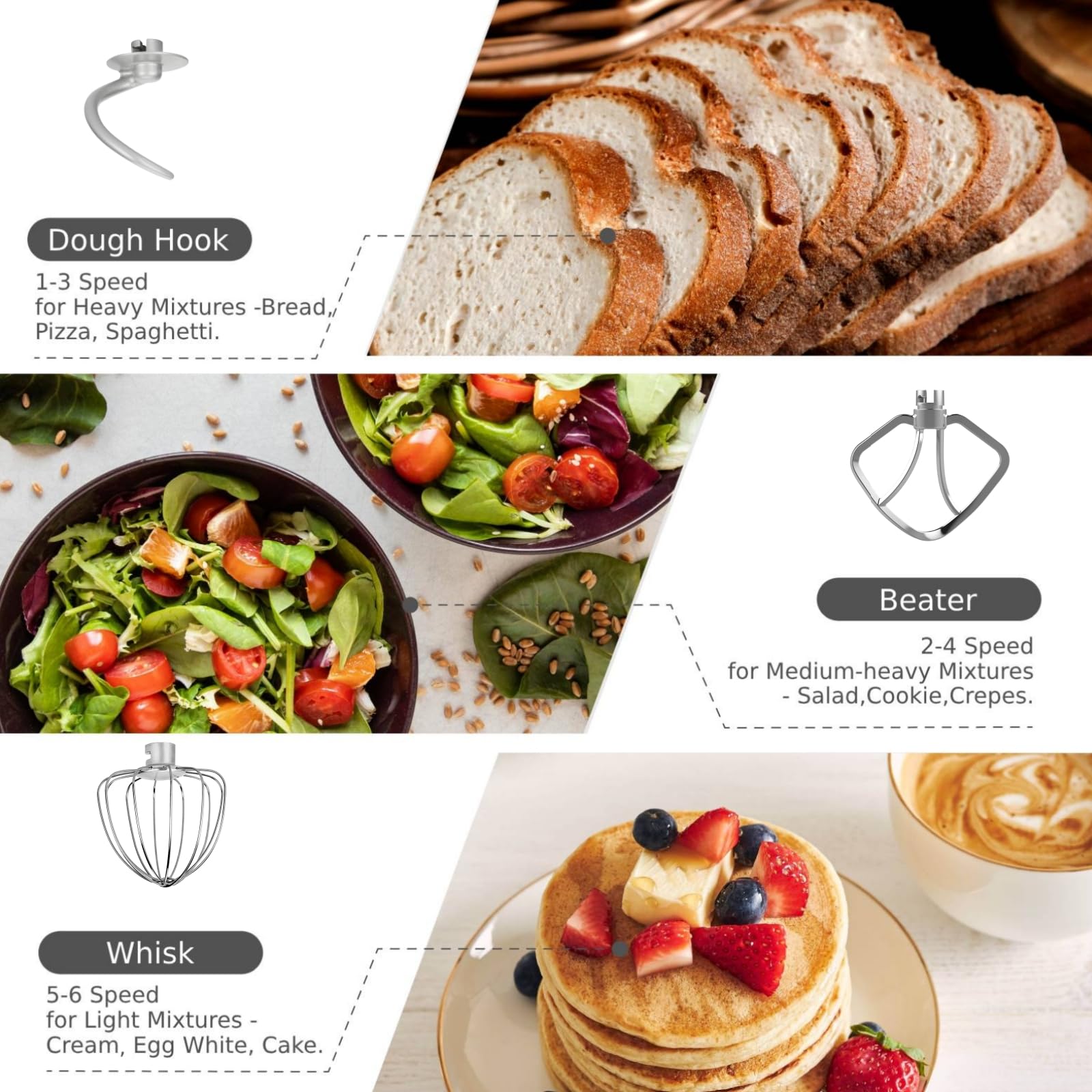 Aucma Stand Mixer, 6.2L Food Mixers for Baking, Electric Kitchen Mixers with Bowl, Dough Hook, Wire Whip & Beater (6.2L, Black)