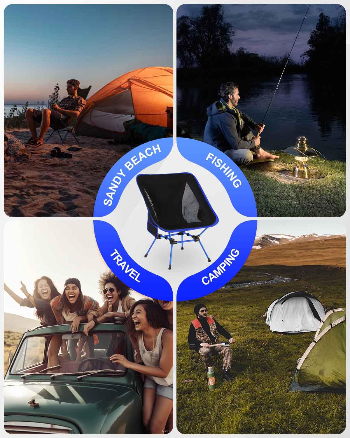 Evolpor Lightweight Folding Camping Chair with Storage Pocket & Carry Bag, High Weight Capacity, Portable for Camping, Hiking, Fishing – Great Gift for Dad, Blue