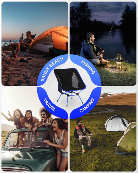 Evolpor Lightweight Folding Camping Chair with Storage Pocket & Carry Bag, High Weight Capacity, Portable for Camping, Hiking, Fishing – Great Gift for Dad, Blue