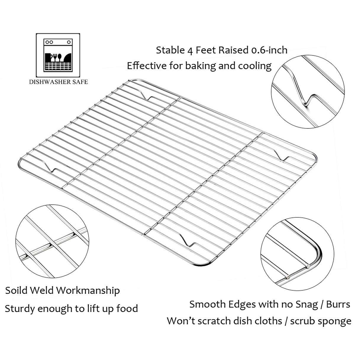 HaWare Baking Tray with Rack Set (4 Sheets + 4 Racks), 100% Stainless Steel Rimmed Cookie Sheet Pans, Toaster Oven Tray with Cooling Rack, Non Toxic &