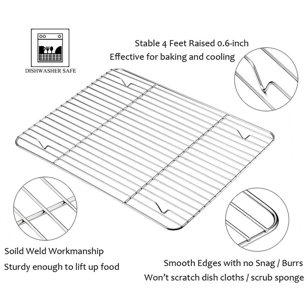 HaWare Baking Tray with Rack Set (4 Sheets + 4 Racks), 100% Stainless Steel Rimmed Cookie Sheet Pans, Toaster Oven Tray with Cooling Rack, Non Toxic &