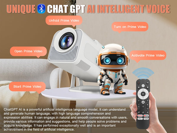 Upgraded HY320 Android 13 Smart Projector 4K Netflix Official, 320 ANSI Projector with WiFi Bluetooth, 180° Rotatable, Auto Keystone, ChatGPT Voice Assistant Portable Video Projectors for Bedroom