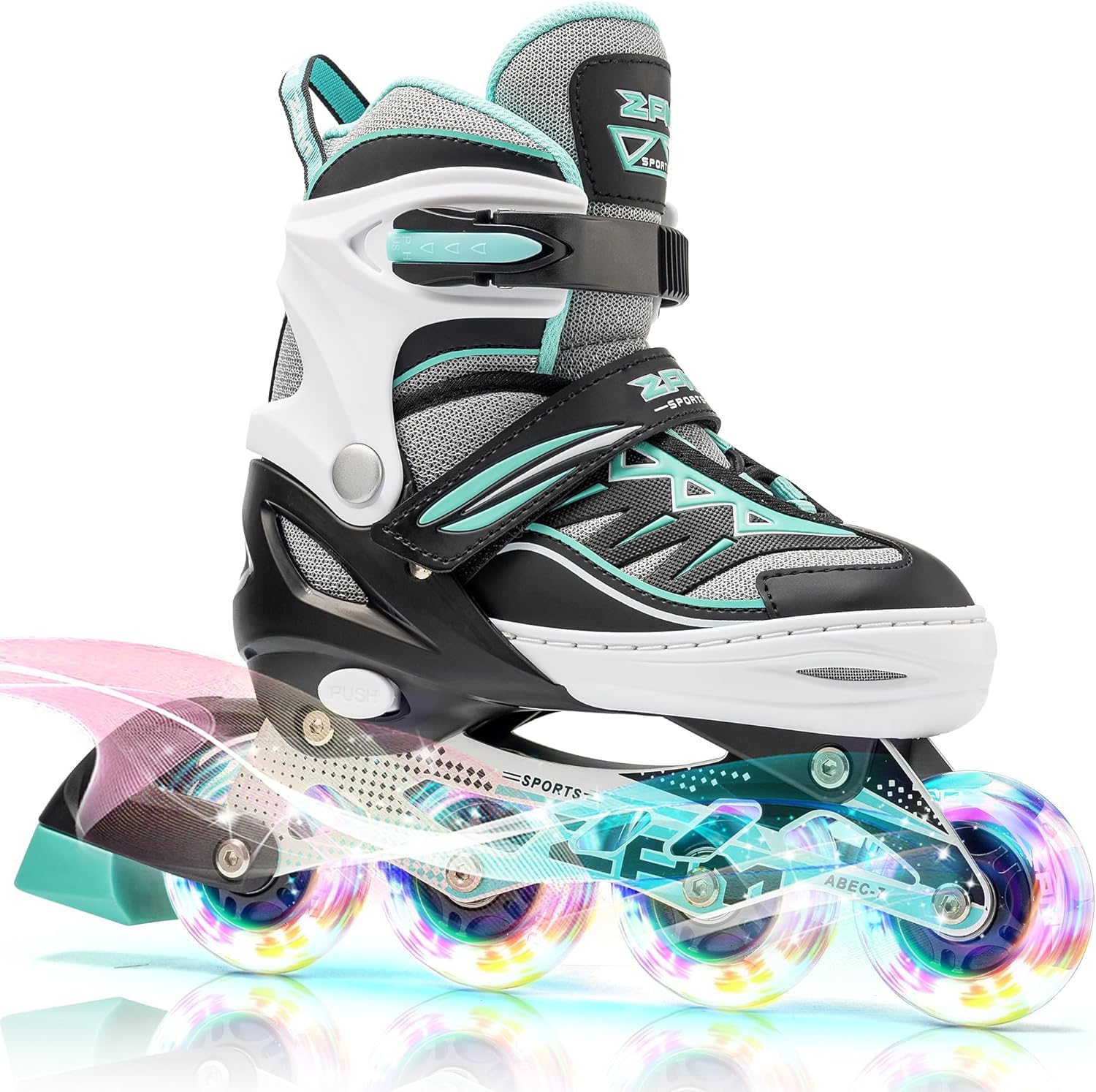 2pm Sports Adjustable Light up Inline Skates, Stylish Design Beginner Roller Skates for Boys and Girls - Mint Medium
