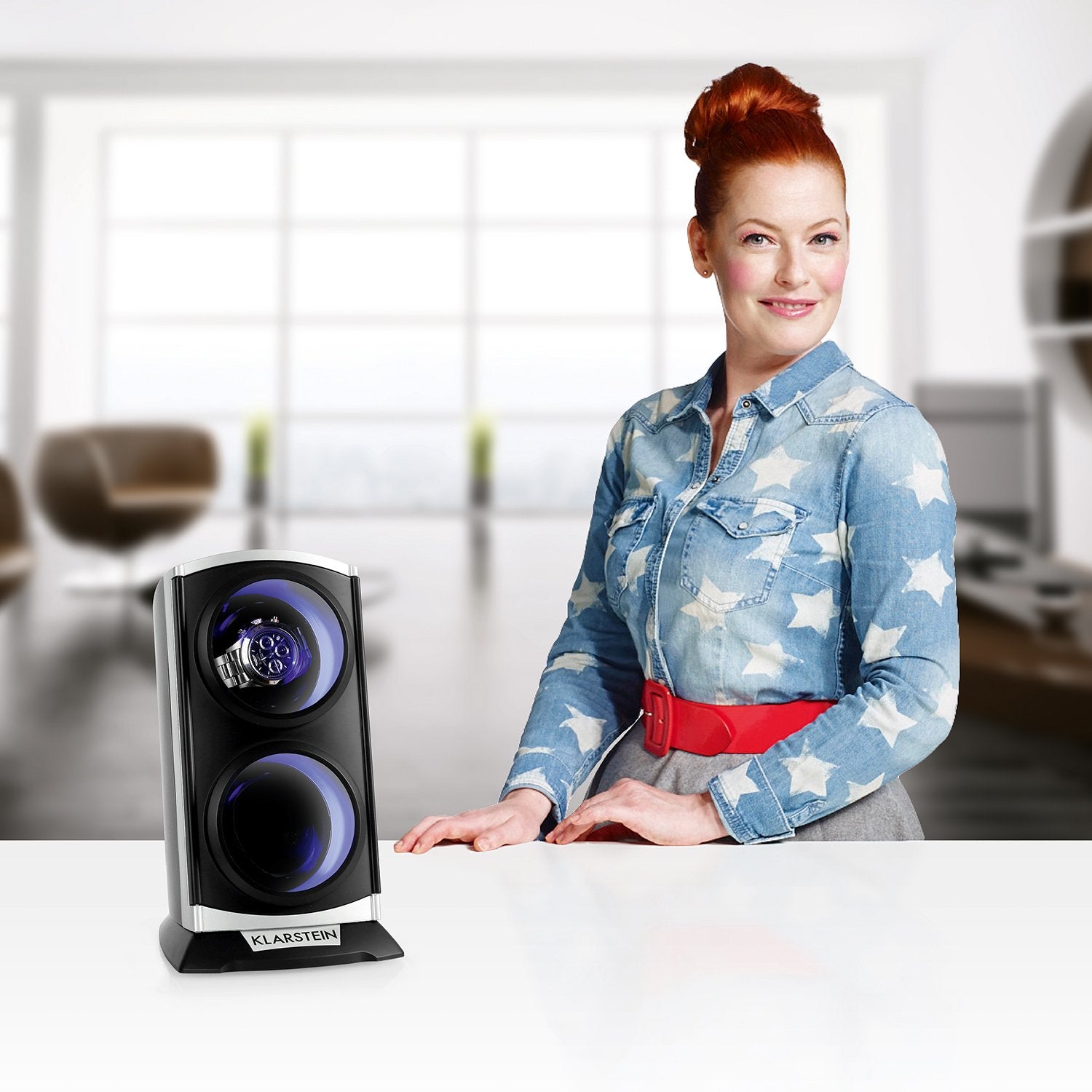 KLARSTEIN St. Gallen Premium - Automatic Watch Winder, Rotator, Holder, Case for 2 Watches, 4 Speeds, Right-Left Running