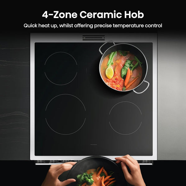 Hisense HDUKC60W 60cm Electric Cooker with Ceramic Hob-White, A Rated Double Oven 50L/80L [Energy Class A]