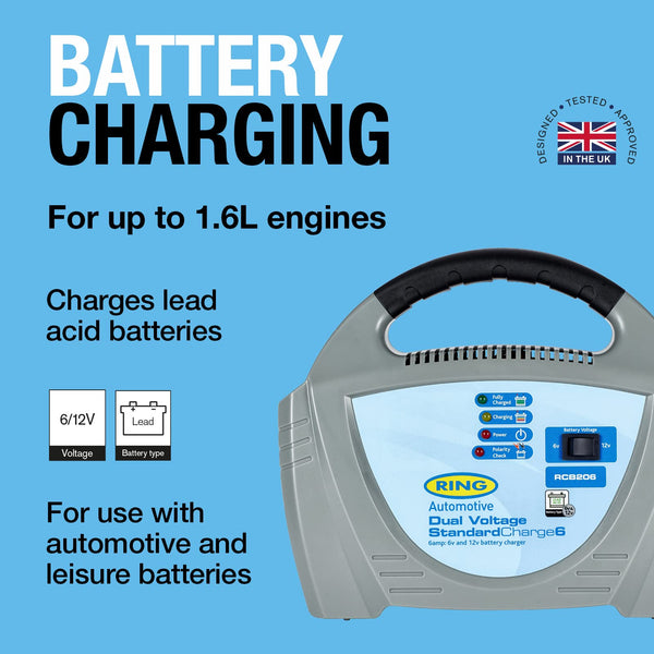 Ring RCB212, 12A Battery Charger, 12V Lead Acid and Gel Batteries, Vehicles up to 3.0L