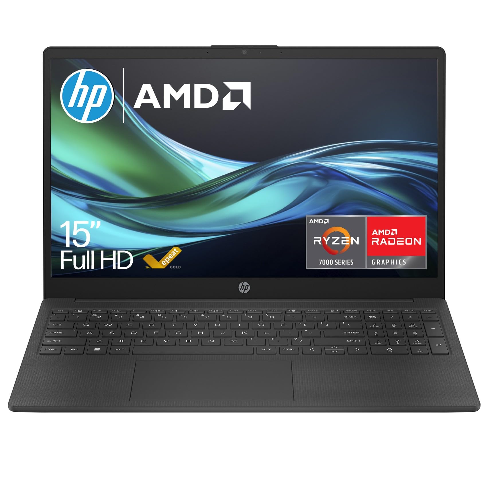 HP 15.6" Laptop | AMD Ryzen 3 7320U Processor | 8 GB RAM | 256 GB SSD | AMD Radeon Graphics | FHD Display | Up to 11hrs 15 mins battery | Win 11 | Dual Speakers | Jet Black | 15-fc0038sa