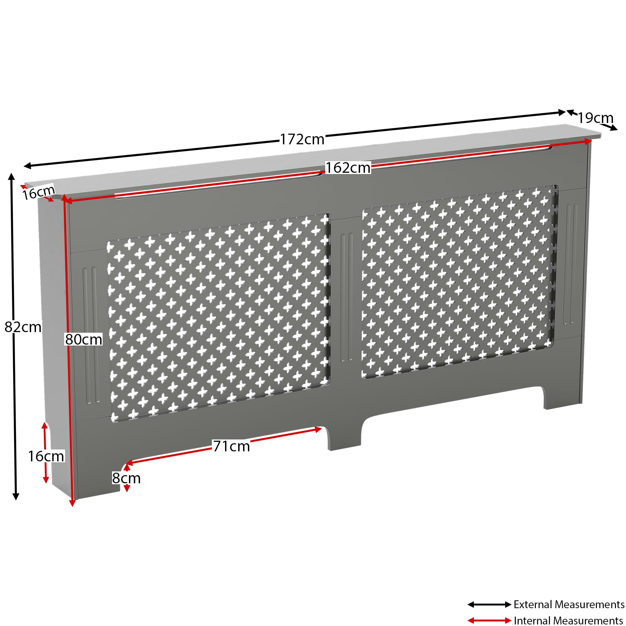 Vida Designs Oxford Radiator Cover – Traditional Cross Pattern, Olive Grey, MDF, Modern Painted Finish, Heat Efficient, Small, (H 82 x W 78 x D 19 cm)