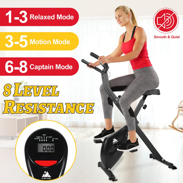 EVOLAND 265LBS Exercise Bike, Foldable Exercise Bike with LCD Display and 8-Level Adjustable Resistance, Max Load for Home Trainer Use, Maximum Weight